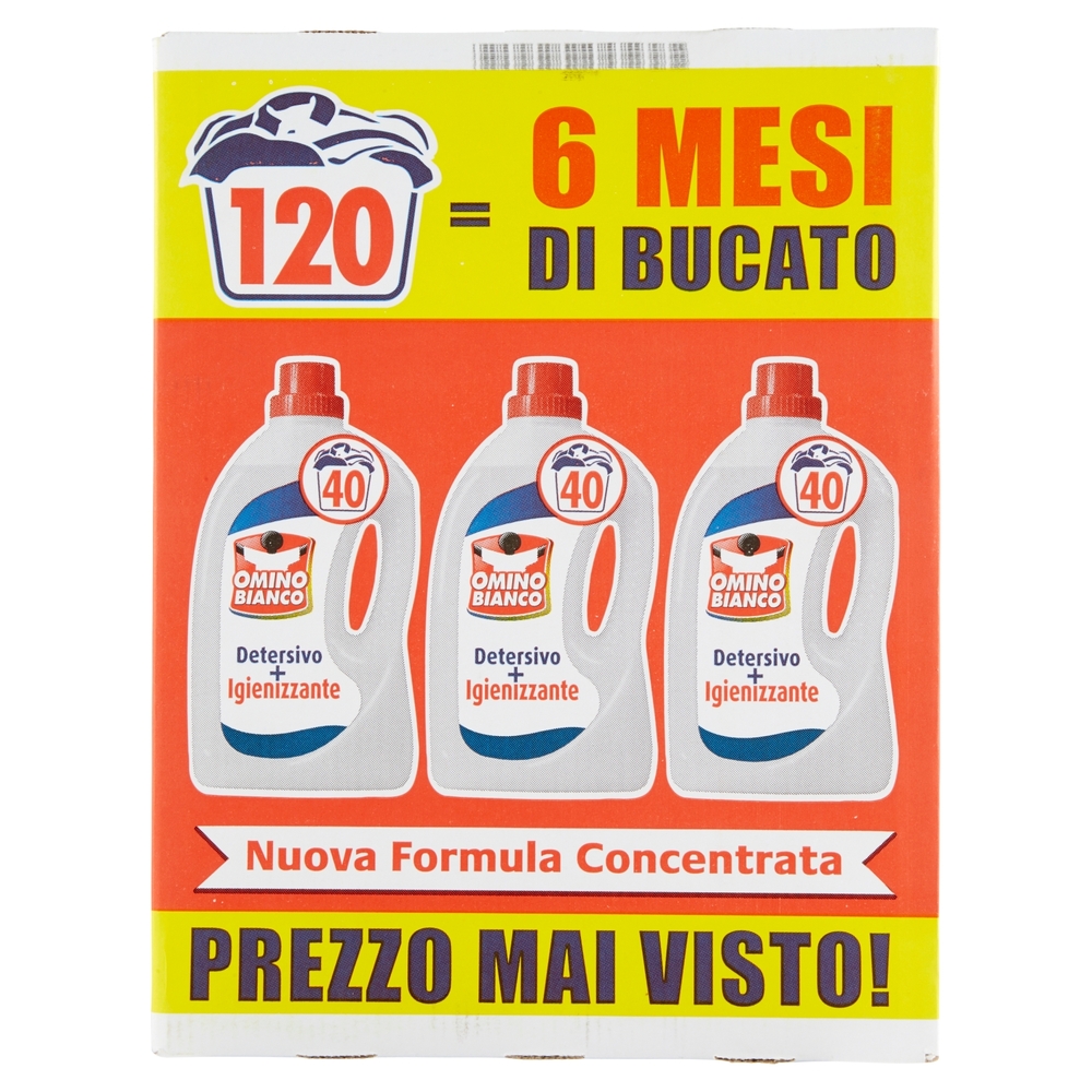 Omino Bianco - Detersivo Lavatrice Igienizzante Liquido, 40 Lavaggi, 3 x 2000 ml